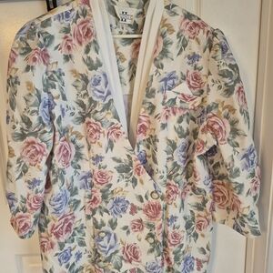 Studio C Cream Blazer with Pink, Blue & Green Floral Print